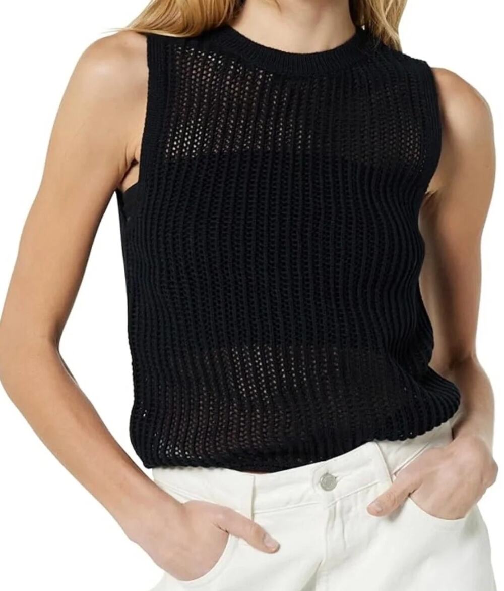 Uniqlo Womens Black mesh Crew Neck Sleeveless Knit Tank Size XL NWOT
